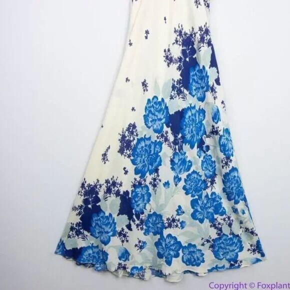 New! Free People Get To You Printed Maxi Dress Ivory Blue, L - Picture 5 of 16